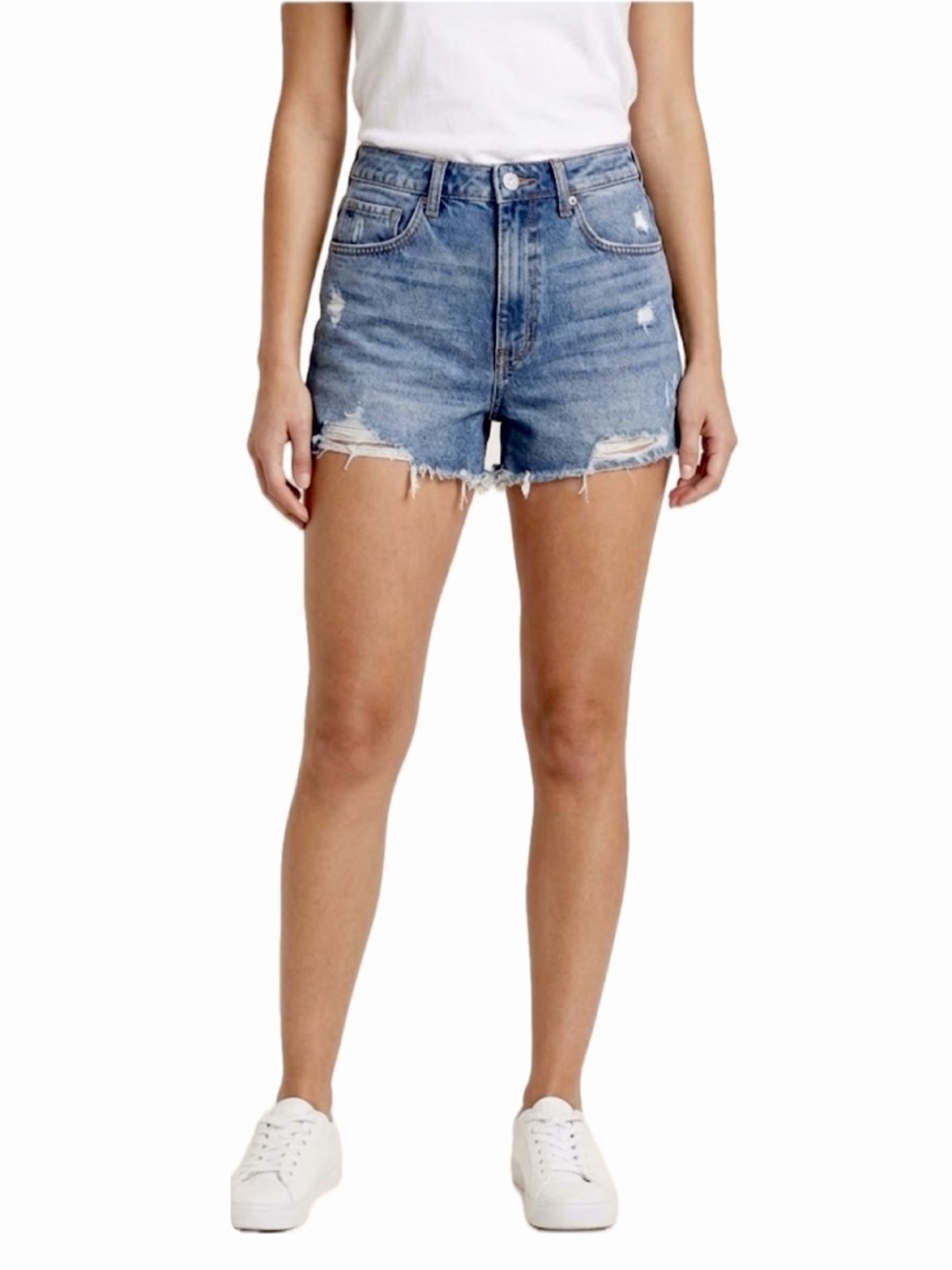 WILD FABLE WOMEN 4 HIGHEST RISE CUT OFF DENIM SHORTS ZIPPER MEDIUM WASH